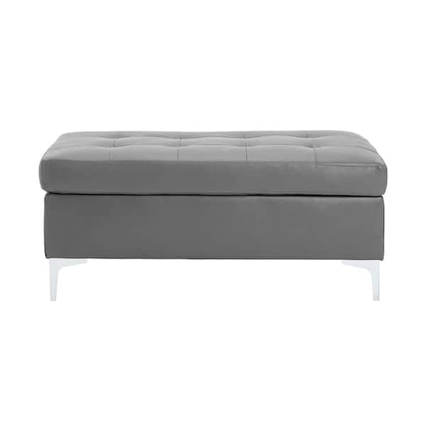 Lazzara Falun Gray Faux Leather Rectangle Ottoman