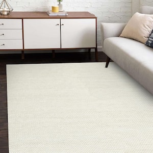 Elizabeth Ivory 9 ft. x 12 ft. Solid Hand Woven Area Rug