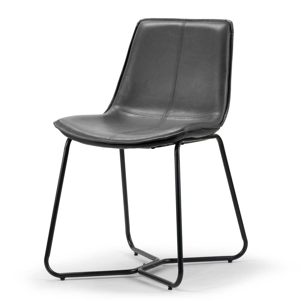 Gray Faux Leather Upholstered Side Chair with Metal Frame, Set of 2