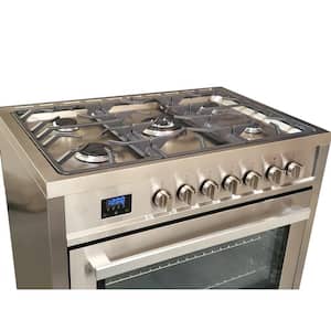 36 in. 5 Burner Dual Fuel Range with Gas Stove and Electric Oven and True Convection Bake Function in Stainless Steel