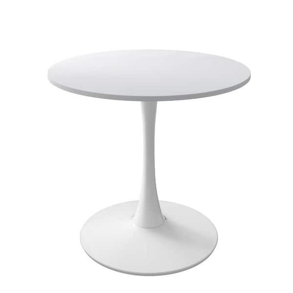 Sudzendf 31.5 in. W Modern Round Outdoor Coffee Table with Printed White Table Top and Metal Legs Base