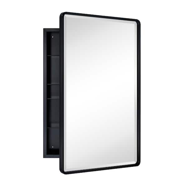 Eldee 20 in. W x 30 in. H Surface Mount Rectangular Metal Framed Bathroom Medicine Cabinet with Mirror in Matt Black
