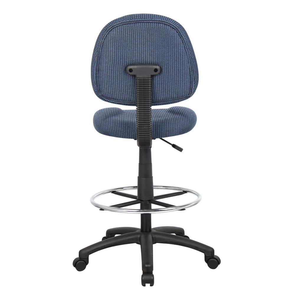 Ergonomic Blue Fabric Drafting Stool with Metal Base