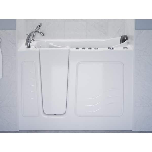 Universal Collection 26 in. L x 53 in. W Left Side Drain Combination Jetted Bathtub in White with Powered Fast Drain