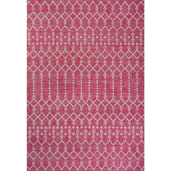 Ourika Moroccan Geometric Textured Weave Fuchsia/Light Gray 4 ft. x 6 ft. Indoor/Outdoor Area Rug
