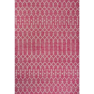 Ourika Moroccan Geometric Textured Weave Fuchsia/Light Gray 5 ft. x 8 ft. Indoor/Outdoor Area Rug