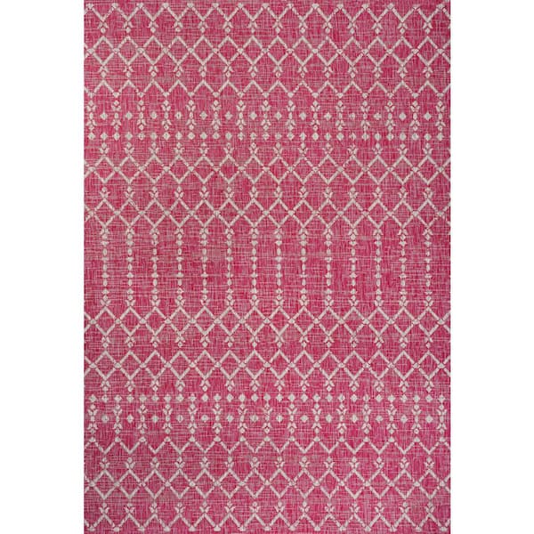 Ourika Moroccan Geometric Textured Weave Fuchsia/Light Gray 9 ft. x 12 ft. Indoor/Outdoor Area Rug