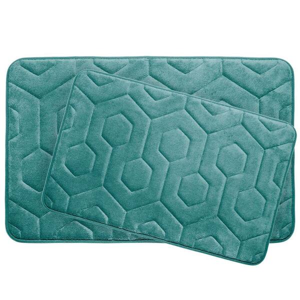 BounceComfort Hexagon Marine Blue 20 in. x 34 in. Memory Foam Bath Mat Set (2-Piece)