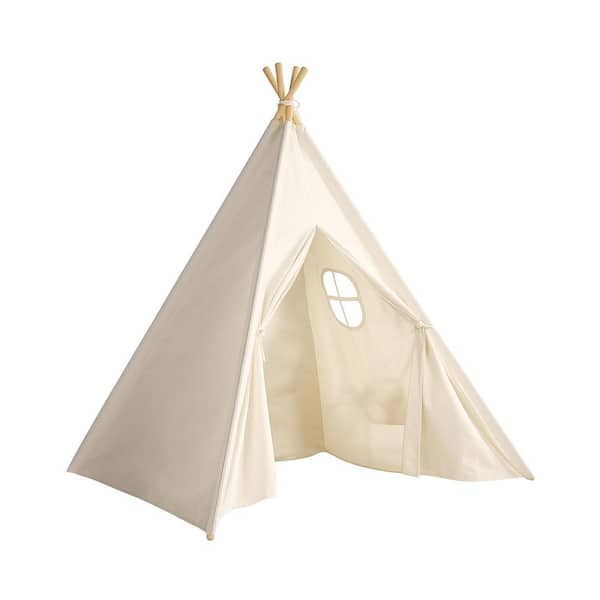 Kids Teepee Tent with Natural Canvas and Wooden Frame for Indoor/Outdoor Play, Includes Carry Bag and Lights Swing Set