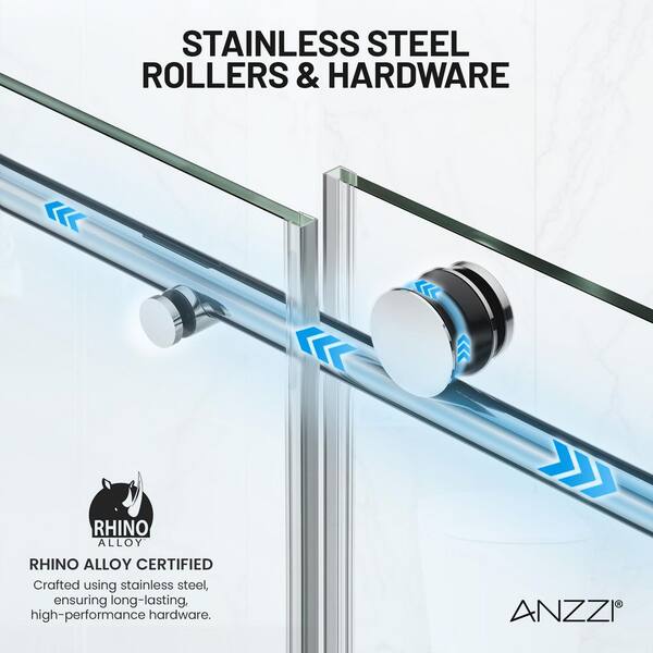 ANZZI Mountain 60 in. Reversible Frameless Sliding Deco-Glass