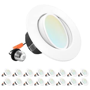 4 in. Gimbal Recessed LED Can Lights 5 Color Options Dimmable Wet Rated 8-Watt/60-Watt 700 Lumens Wet Rated (16-Pack)