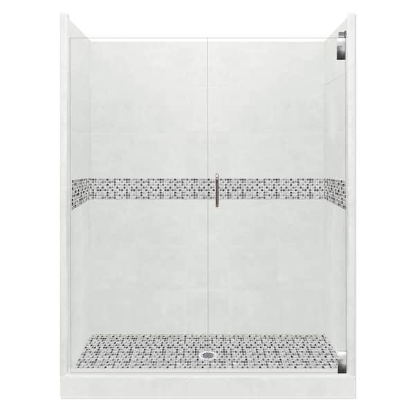 American Bath Factory Del Mar Grand Hinged 36 in. x 60 in. x 80 in. Center Drain Alcove Shower Kit in Natural Buff and Chrome Hardware