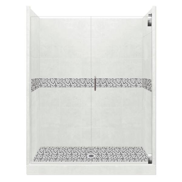 American Bath Factory Del Mar Grand Hinged 42 in. x 60 in. x 80 in. Center Drain Alcove Shower Kit in Natural Buff and Chrome Hardware