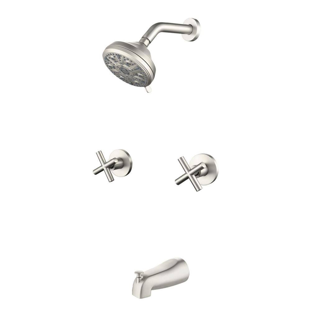 Double Handle 10-Spray Wall Mount Tub and Shower Faucet 1.8 GPM 5 in. Shower Trim Kit in Brushed Nickel Valve Included price history on PriceWatchPro