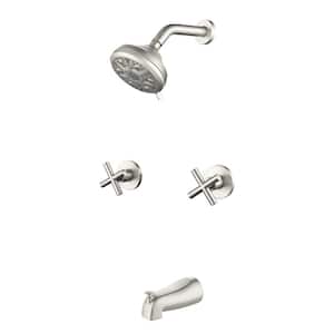 Double Handle 10-Spray Wall Mount Tub and Shower Faucet 1.8 GPM 5 in. Shower Trim Kit in Brushed Nickel Valve Included