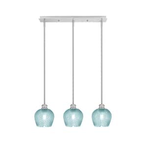 Albany 60-Watt 3-Light Brushed Nickel Linear Pendant Light with Turquoise Textured Glass Shades and No Bulbs Included