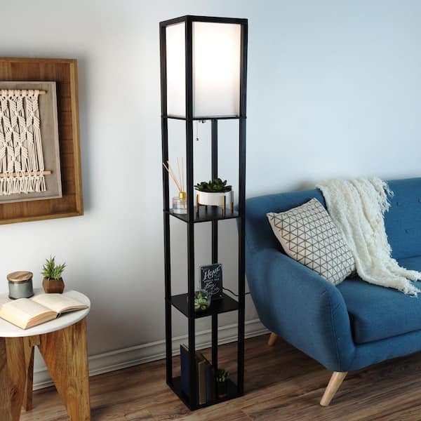Elegant Designs Etagere Organizer Wood Accented Wine Rack Floor Lamp, Black