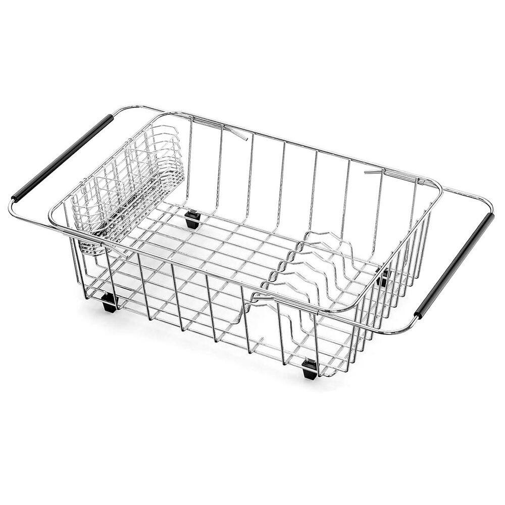 15.28in Adjustable Expandable Dish Drying Rack Stainless Steel Organizer with Utensil Holder for Sink Silver price history on PriceWatchPro