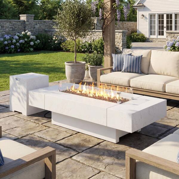 72 in. 60,000 BTU Rectangular Outdoor Propane Fire Pit Table with Wind Guard & Zinc-Aluminum Top,Hidden Tank Compartment