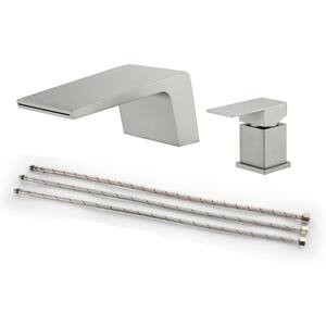 Single-Handle Waterfall Deck-Mount Roman Tub Faucet with 2-Hole Brass Tub Fillers in Brushed Nickel