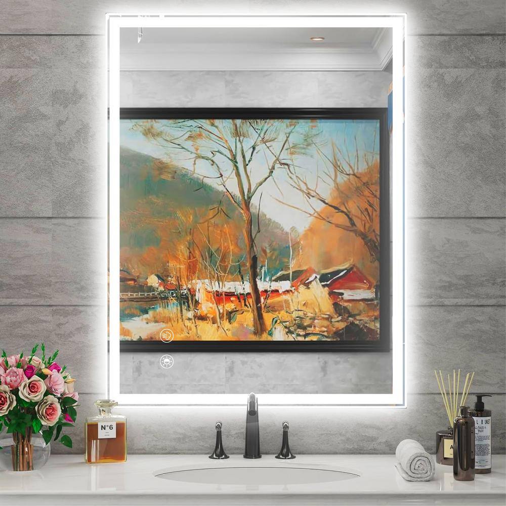 36 in. W x 28 in. H Rectangular Frameless Wall Mount LED Backlit Anti-Fog B