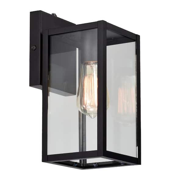 JESHUA 11.25 in. Black Dusk to Dawn Outdoor Hardwired Wall Lantern Scone with No Bulbs Included