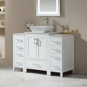 48 in. W x 22 in. D x 38.7 in . H Freestanding Bath Vanity in White with White Engineer Stone Top and Vessel Sink