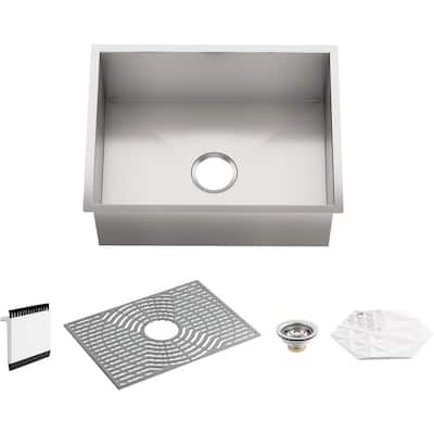 KOHLER Ludington Undermount Stainless Steel 24 in. Single Bowl Kitchen Sink Kit with Included Accessories