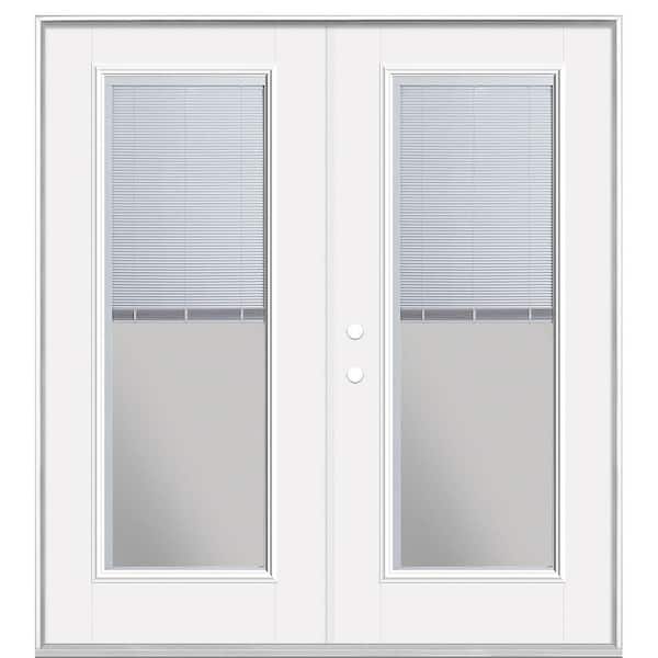 Masonite 72 in. x 80 in. Primed White Fiberglass Prehung Right-Hand Inswing Mini Blind Smooth Patio Door without Brickmold