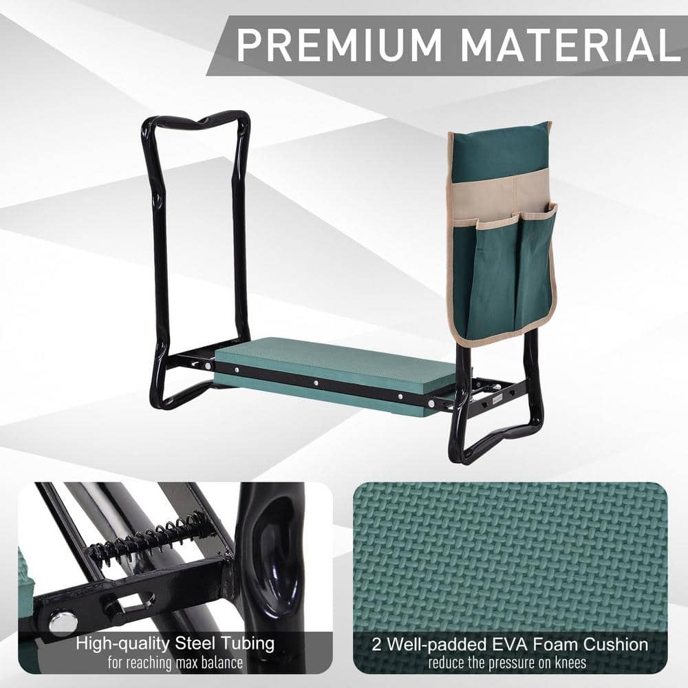 Green and Black Folding Garden Kneeler Seat with Tool Pouch