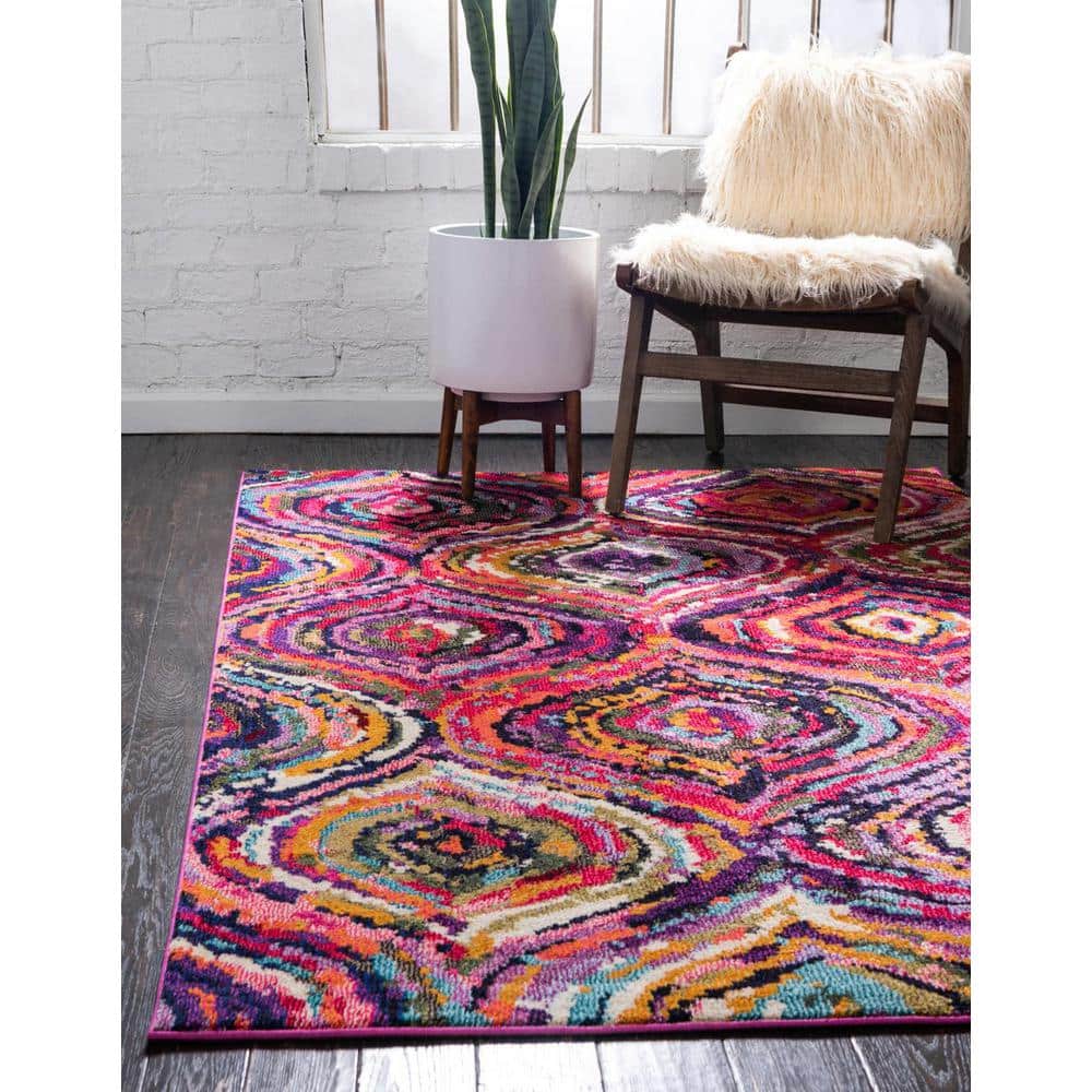 Luminous Light Blue 9' x 12' Abstract Synthetic Area Rug