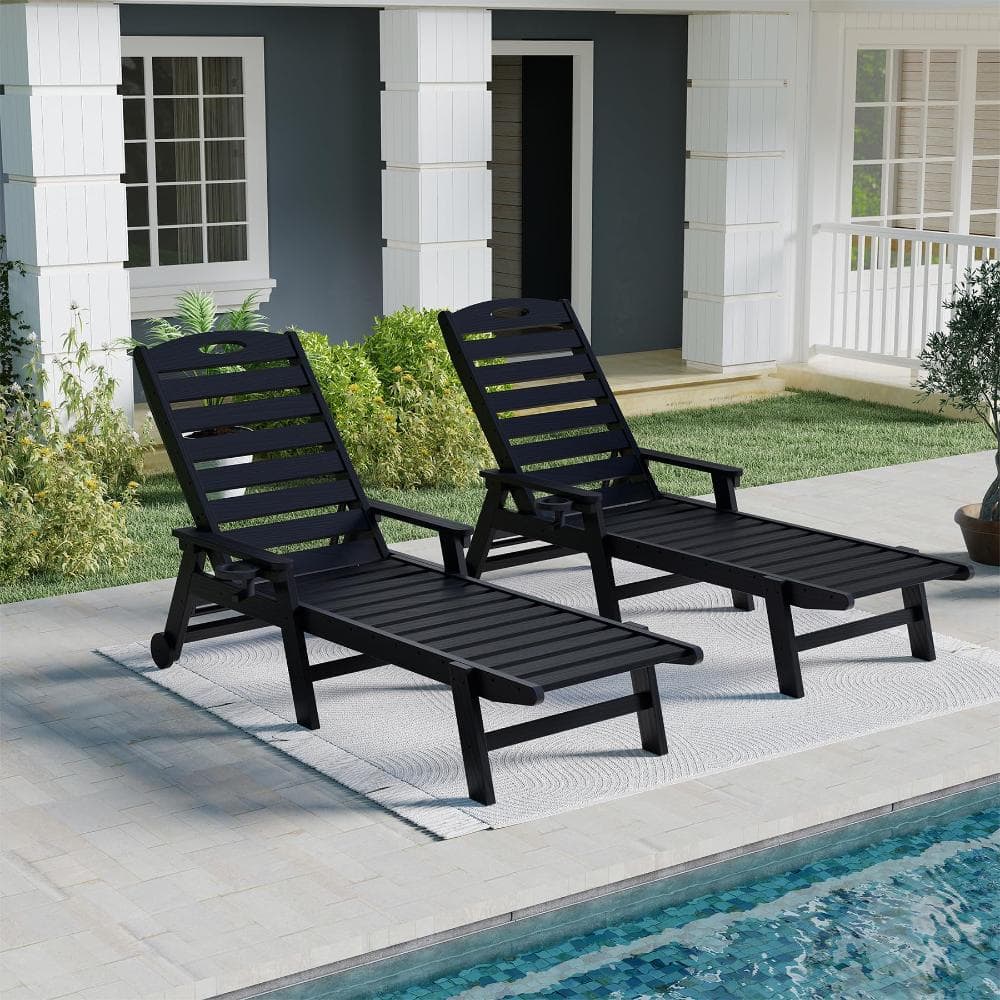 Outdoor Lounge Chairs Set of 2, HDPE Pool Chaise Lounge Chairs for Poolside, Pool Loungers for Sunbathing Tanning, Black price history on PriceWatchPro