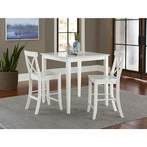 3-Piece Set White Solid Wood 36 in Square Counter-height Table with 2 Alexa Armless Stools