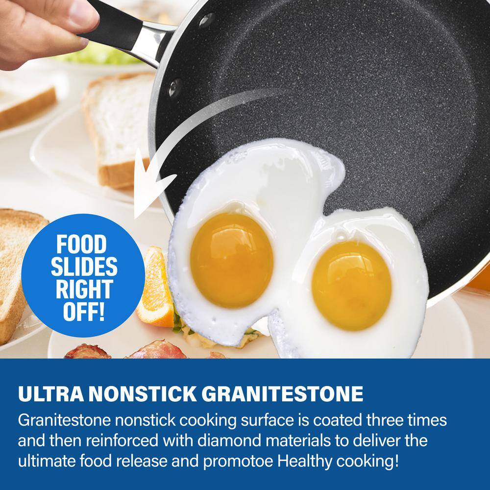 Blue Aluminum Nonstick Fry Pan Set with Silicone Handles