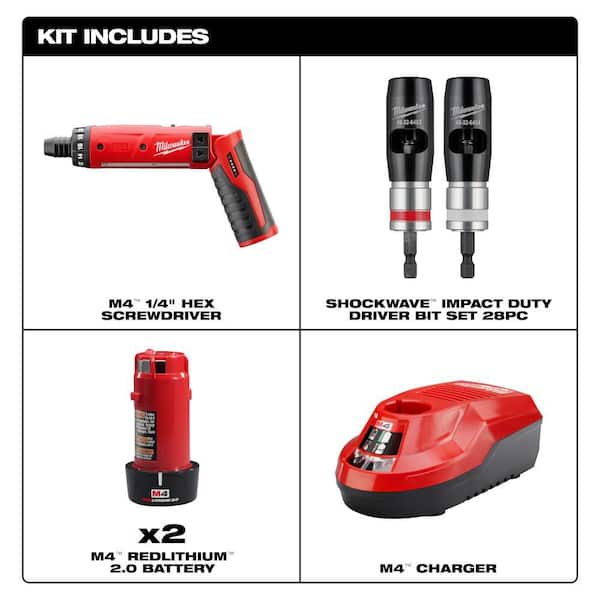 M4 4-Volt Lithium-Ion Cordless 1/4 in. Hex Screwdriver 2-Battery KitSolid Wire Stripper Set 2 Pieces