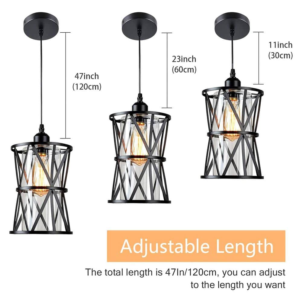 Black Metal Cage Mini Pendant Light with Clear Glass Shade