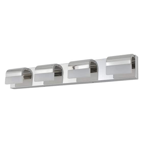 Jushua 29.9 in. 4-Light Chrome LED Vanity Light with Clear Shades, Silver