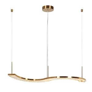 Macrobotrys 1-Light Integrated LED Plating Brass Linear Island Chandelier with Crystal Accents