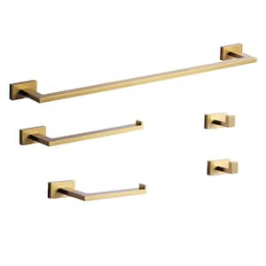 5-Piece Bath Hardware Set with Towel Bar, Toilet Paper Holder, Hand Towel Holder and 2-Hooks in Gold