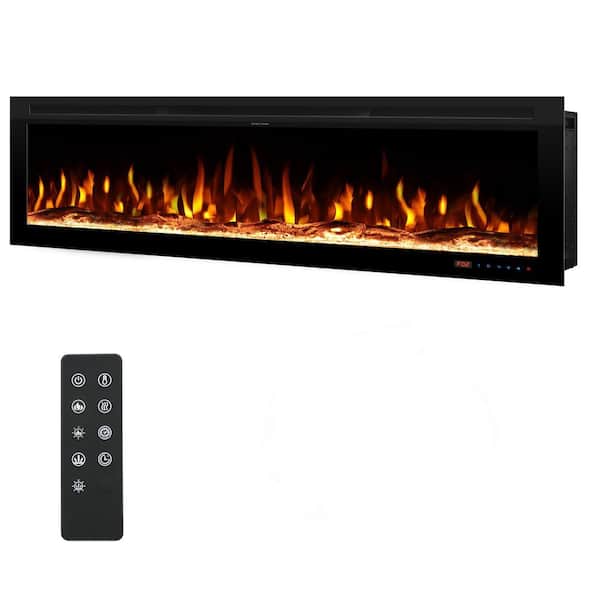54 in. Electric Fireplace Inserts, with Mixed Flame Colors, Brightness and Speed Adjustment, Timer, Thermostat, Black
