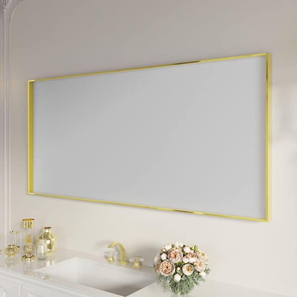 waterpar 60 in. W x 28 in. H Rectangular Aluminum Framed Wall Bathroom Vanity Mirror in Brushed Gold