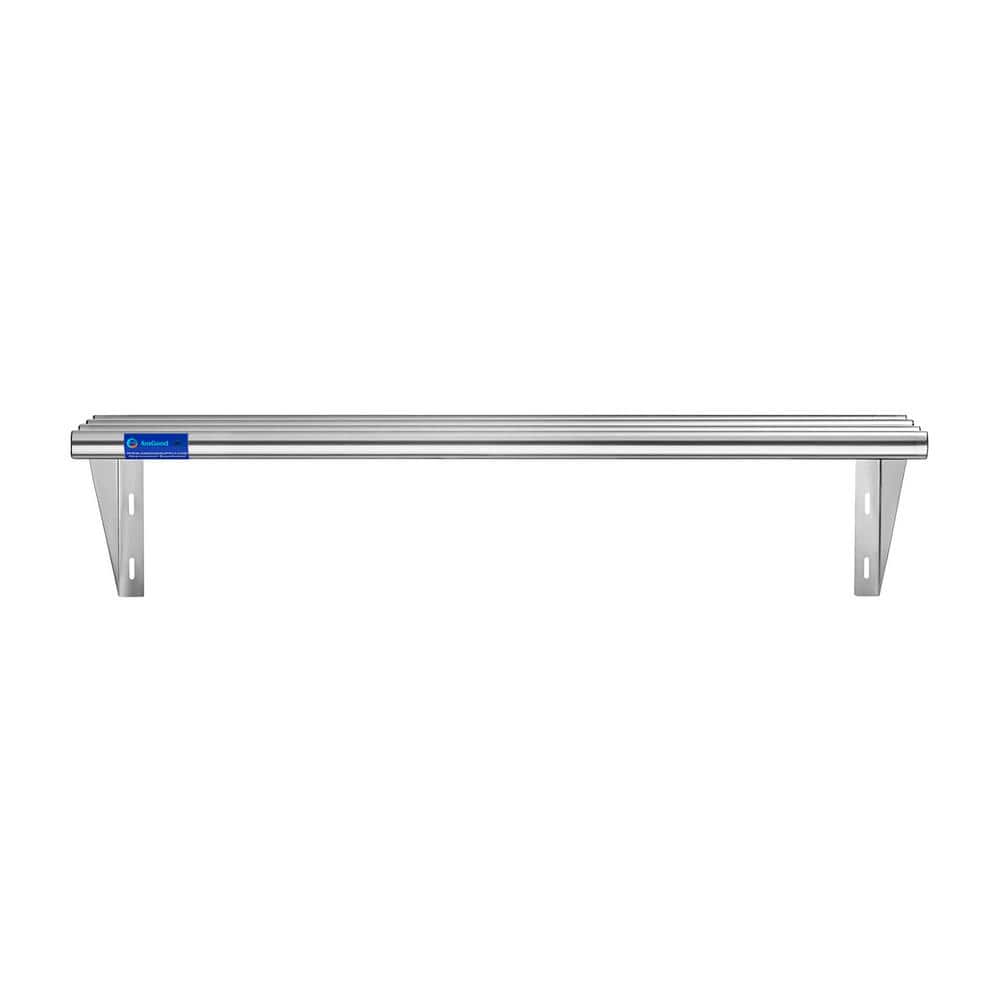 48" Stainless Steel Tubular Floating Wall Shelf with Brackets