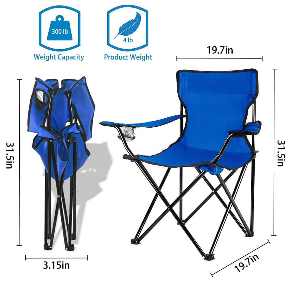 Blue Iron Frame Portable Folding Camping Chair with Storage Bag