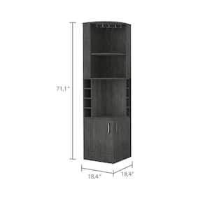 18.4 in. W x 18.4 in. D x 71.1 in. H Dark Gray Freestanding Linen Cabinet with 8 Wine Cubbies, Drawers and 2 Doors