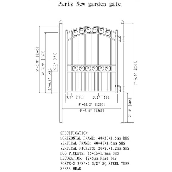 ALEKO 21 ft. x 6 ft. x 16 ft. Black Steel Single Sliding Driveway Gate Paris Style with Pedestrian Gate 5 ft. Fence Gate
