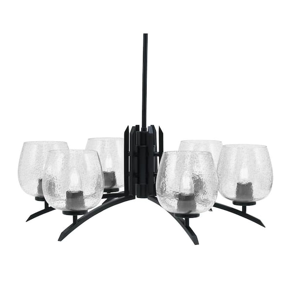 Unbranded Siena 6-Light Matte Black Chandelier, Round Chandelier with Smoke Bubble Glass Shades, No bulb Included