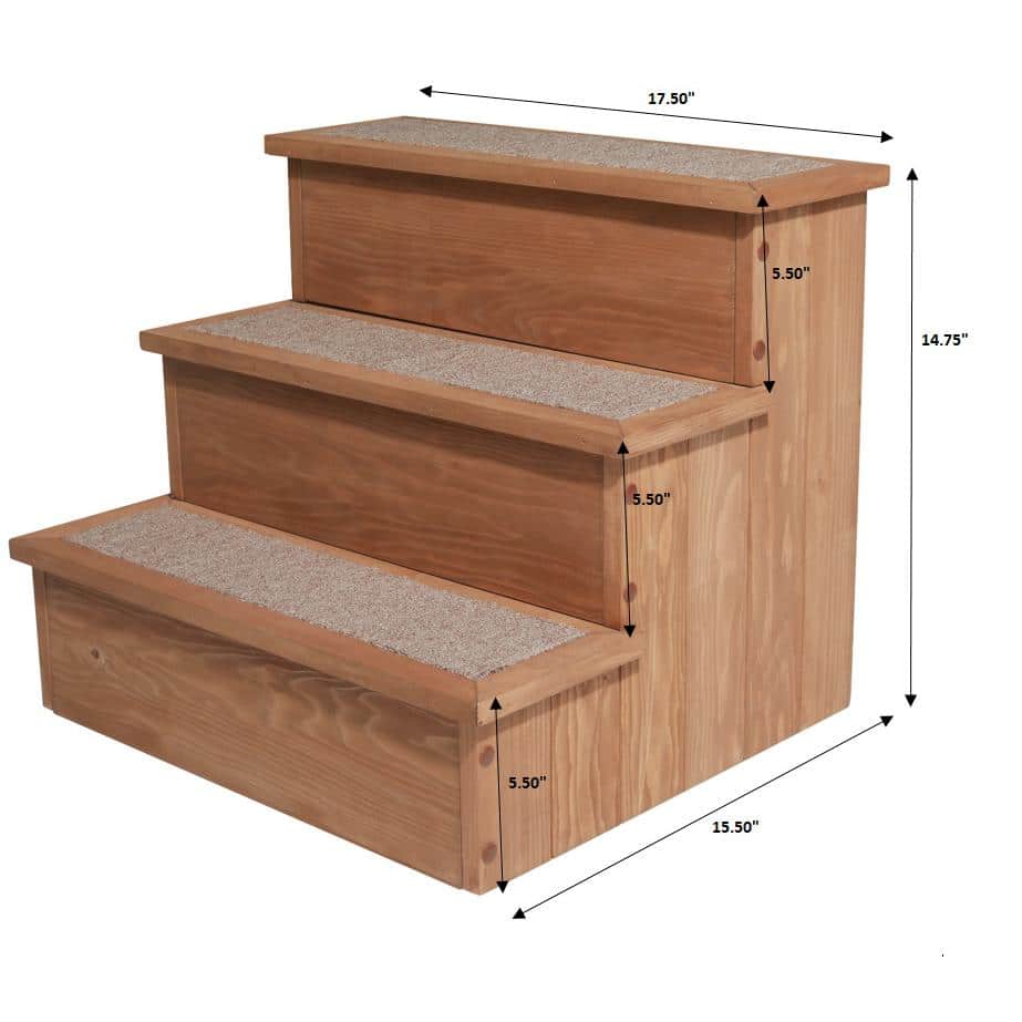 Natural Wood Pet Step with Storage and Carpeted Pads