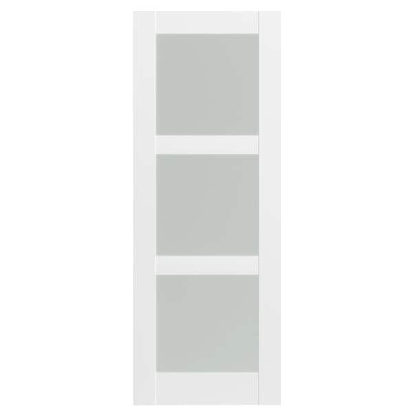 TENONER 28 in. x 80 in. 3 Lite, MDF Composite, White Primed, Frosted Glass Pre-Assembled Panel Interior Door Slab