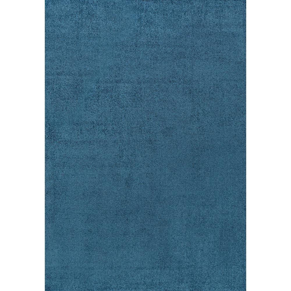 Navy Reversible Solid Synthetic Low-Pile Area Rug