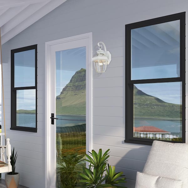 Aston 12.5 in. 1-Light White Outdoor Hardwired Wall Lantern Sconce with No Bulbs Included
